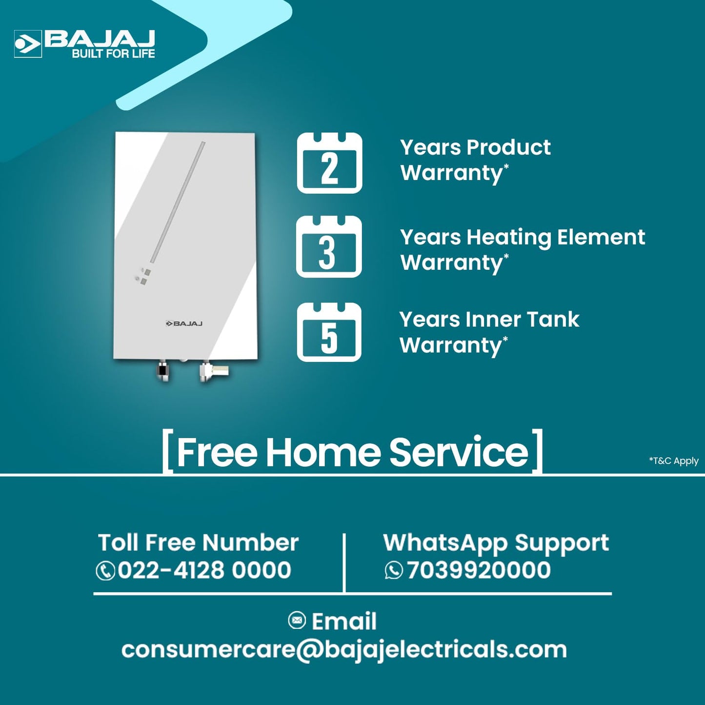 Bajaj Skive 5 Litre Instant Water Heater for home| High Grade SS Tank| Multiple Safety System| Suitable for High Rise| Shock Resistant| Rust Proof Outer| 5-Year* Tank Warranty by Bajaj 【White】