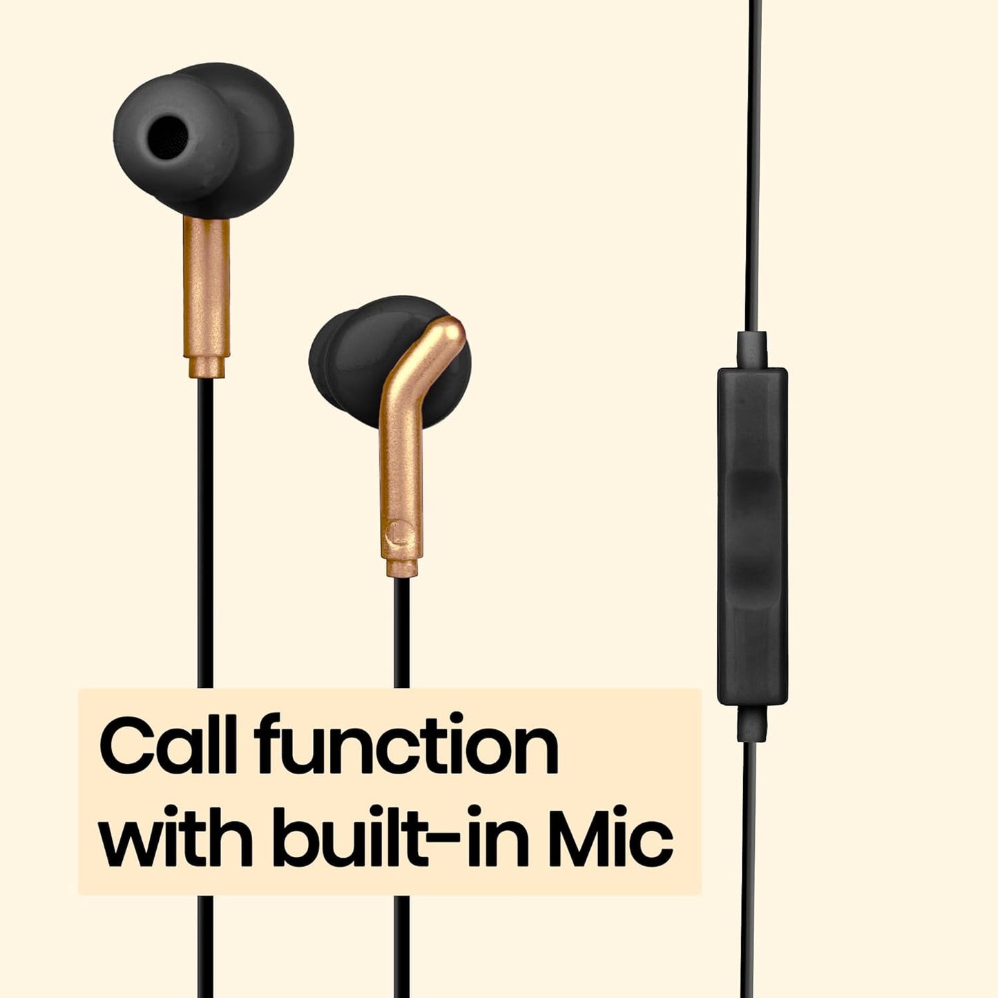 ZEBRONICS Bro 3.5Mm Wired in Ear Earphones, in-Line Mic, Deep Bass, 1.2M Strong and Long Lasting Cable, Light Weight, Compatible with Mobile | Tablet | Laptop (Black + Gold)