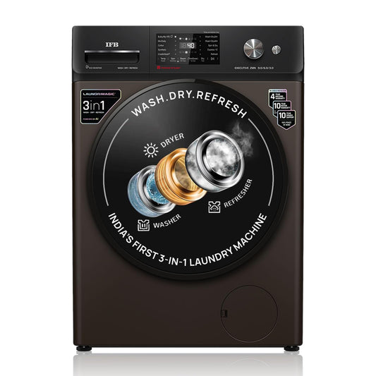 IFB 9/6/3 kg Fully Automatic Washer Dryer Refresher with Steam Refresh, AI Powered, 100% Dry Clothes, 9 Swirl Wash Mimic Handwashing, WiFi & Eco Inverter Motor (WDR Executive ZMN, Mocha)