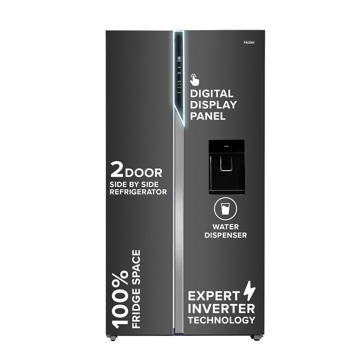Haier 596L 2-Door Water Dispenser Side by Side Frost Free Refrigerator|Convertible|Smart Sense AI | Expert Inverter|Digital Display Panel | Deo Fresh Technology (HRS-682SWDU1, Shiny Silver)