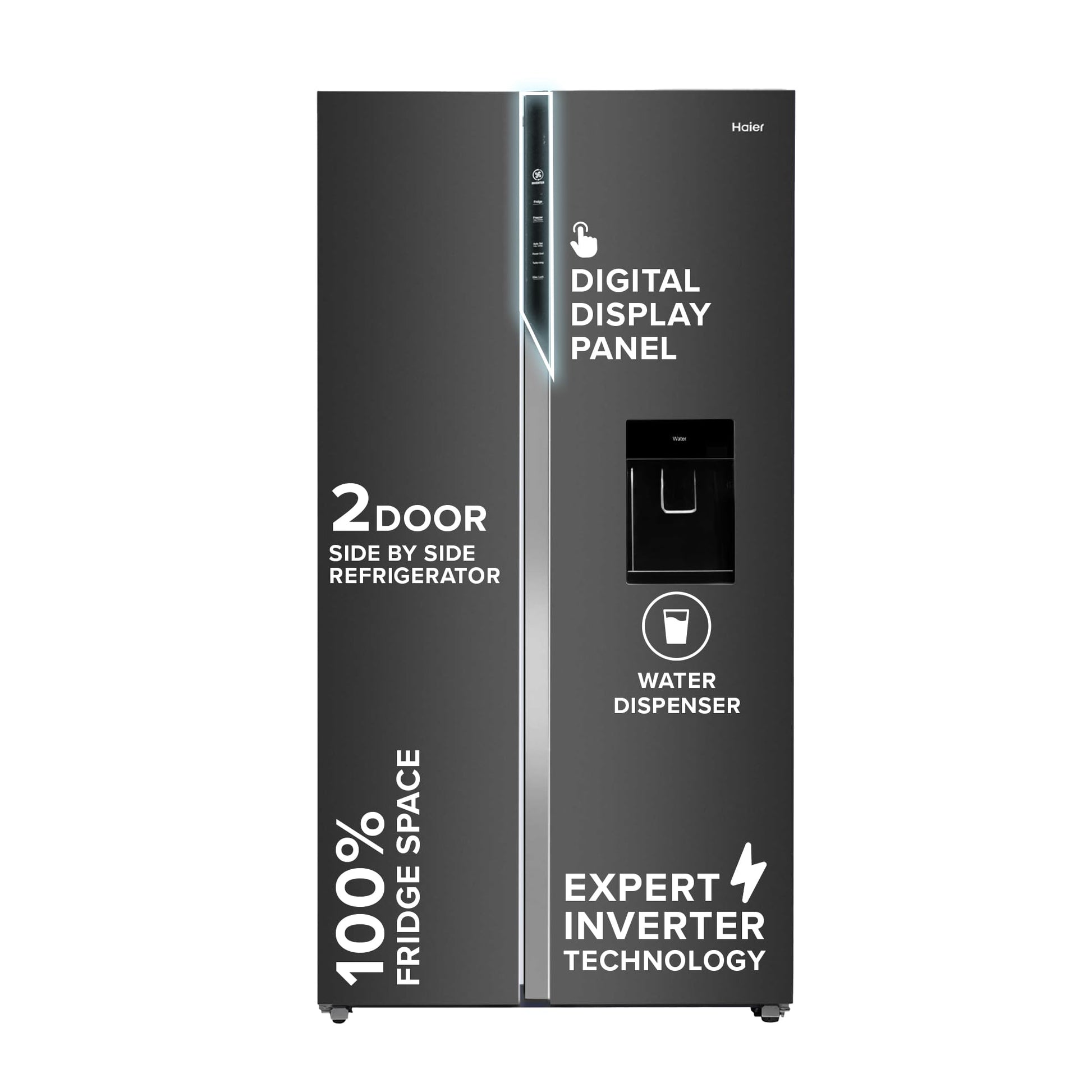 Haier 596L 2-Door Water Dispenser Side by Side Frost Free Refrigerator|Convertible|Smart Sense AI | Expert Inverter|Digital Display Panel | Deo Fresh Technology (HRS-682SWDU1, Shiny Silver)