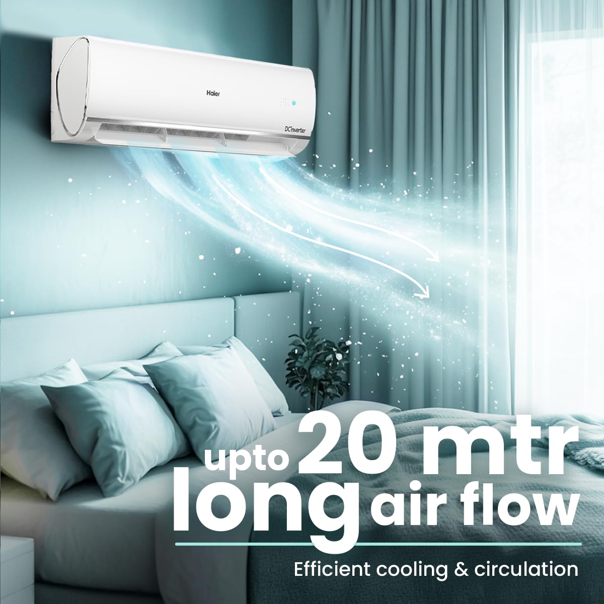 Haier 1.5 Ton 5 Star Triple Inverter Split AC (4850 W, Copper, 7 in 1 Convertible, 4-Way Swing, Frost Self Clean, HD Filter, Cools at 60°C, 20 Mtr. Air Throw - HSU18K-PYSS5BN-INV, White)