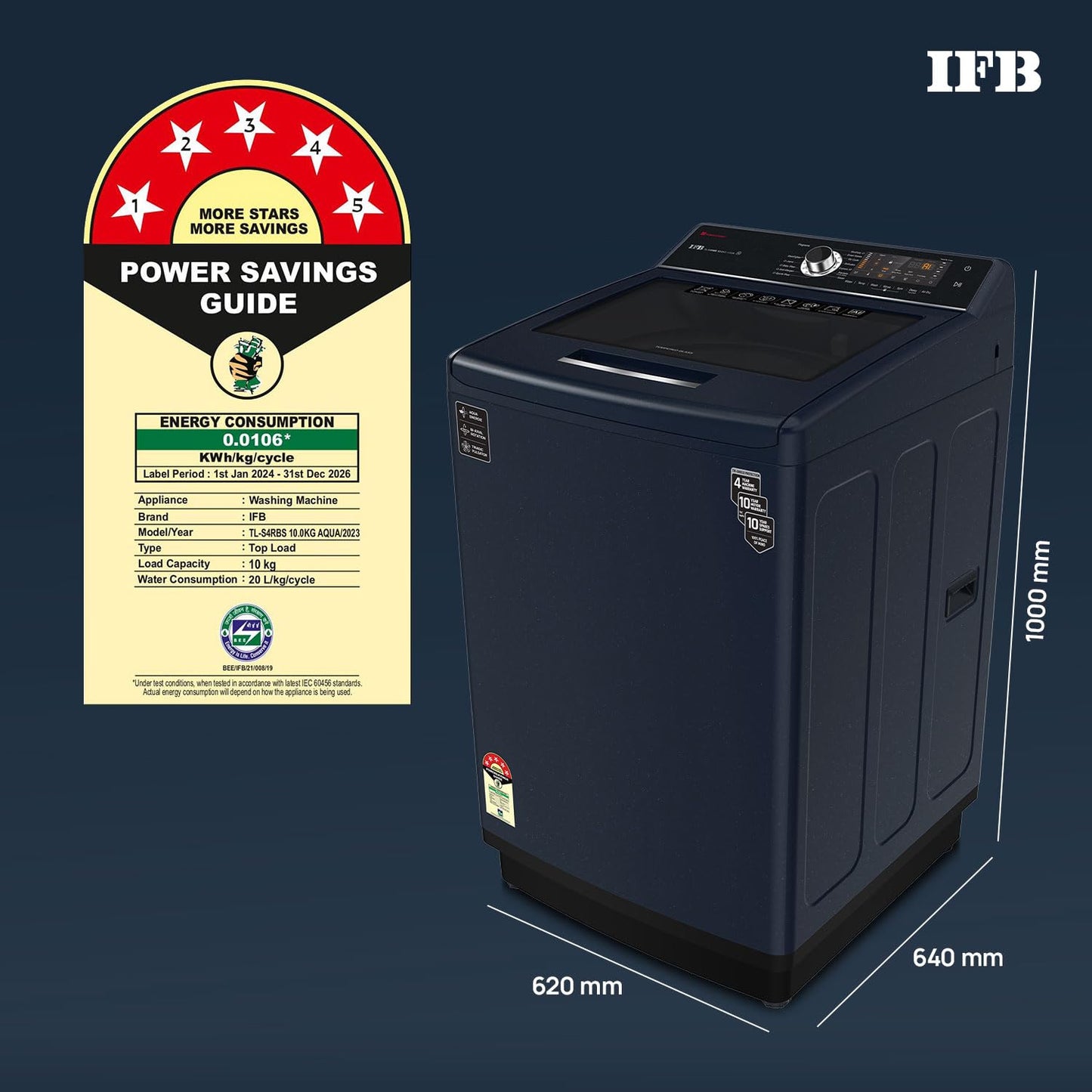 IFB 10 Kg 5 Star AI Powered Fully Automatic Top Load Washing Machine (TL S4RBS 10.0 Kg Aqua, Sparkle Silver, 2X Power Steam, 4 Years Comprehensive Warranty)