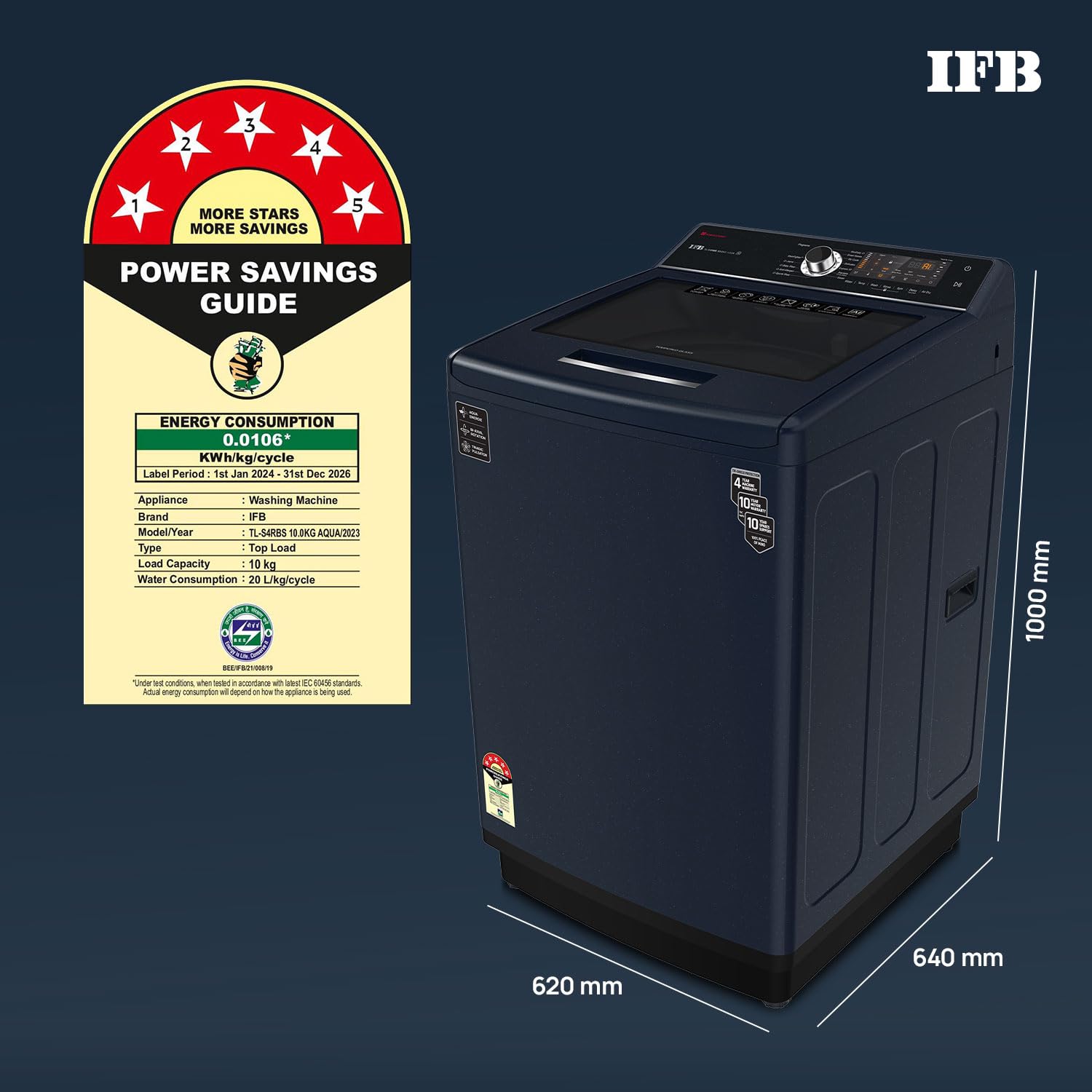 IFB 10 Kg 5 Star AI Powered Fully Automatic Top Load Washing Machine (TL S4RBS 10.0 Kg Aqua, Sparkle Silver, 2X Power Steam, 4 Years Comprehensive Warranty)