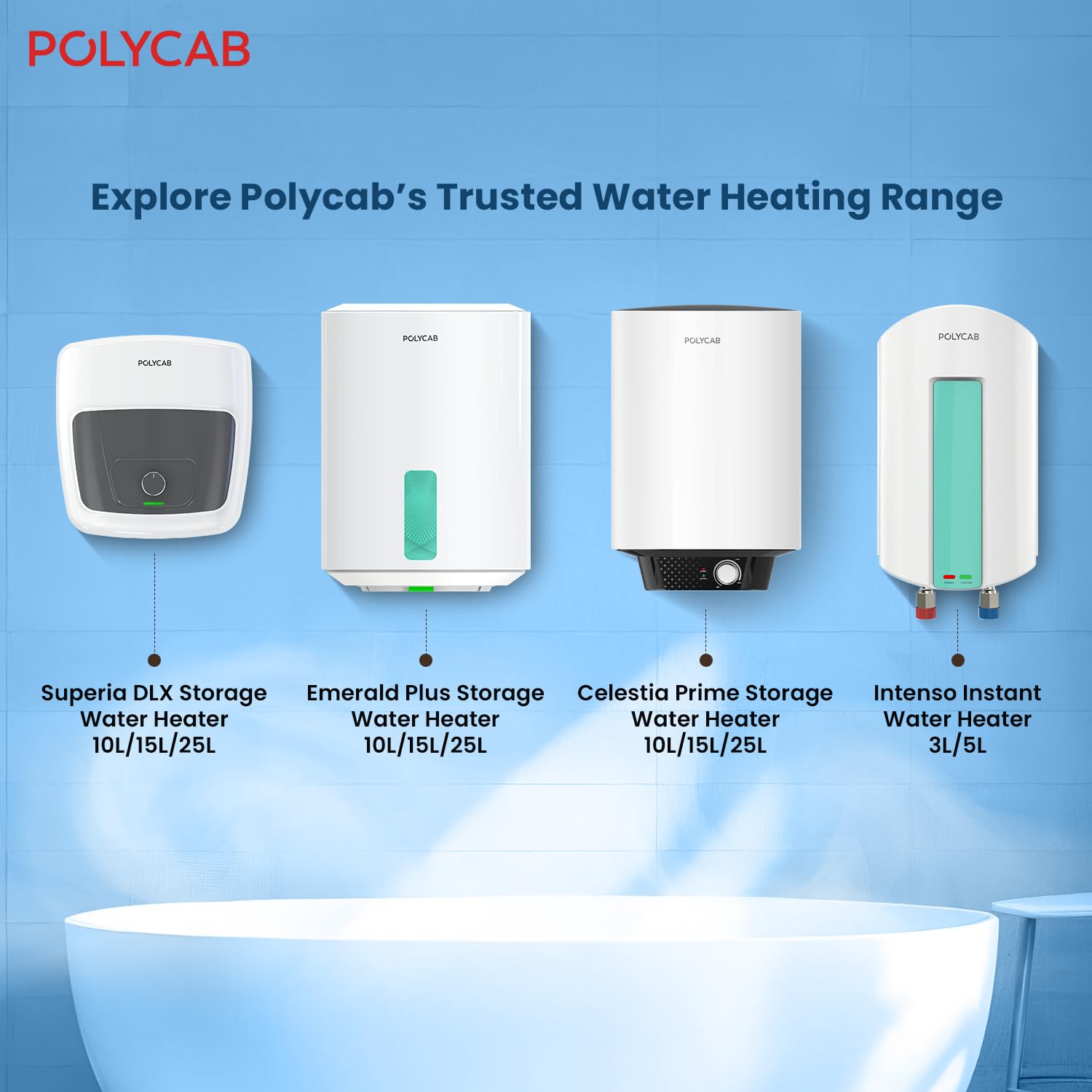 POLYCAB Celestia Prime 5-Star 15 Litre Water Heater (Geyser) | Free Connecting Pipe | 5-Year Tank Warranty by POLYCAB | Temperature Control Knob | Faster Heating, Shock Resistant【White】