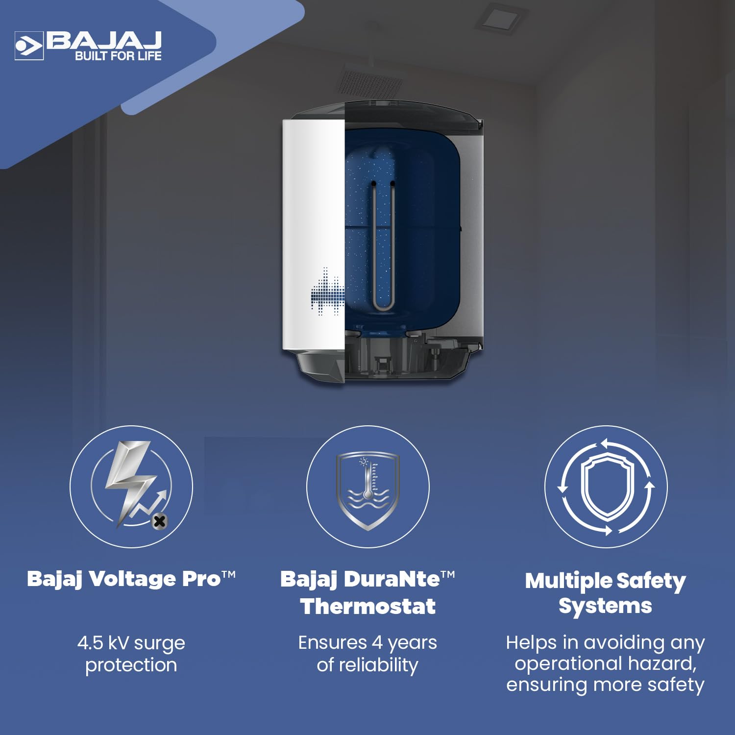 Bajaj Shield Series New Shakti 15L Storage Wall Mount Water Heater For Home|5-Star Rated Geyser|Child Safety Mode|For High Rise Buildings|10-Yr Tank 6-Yr Element 4-Yr Product Warranty 【White & Grey】