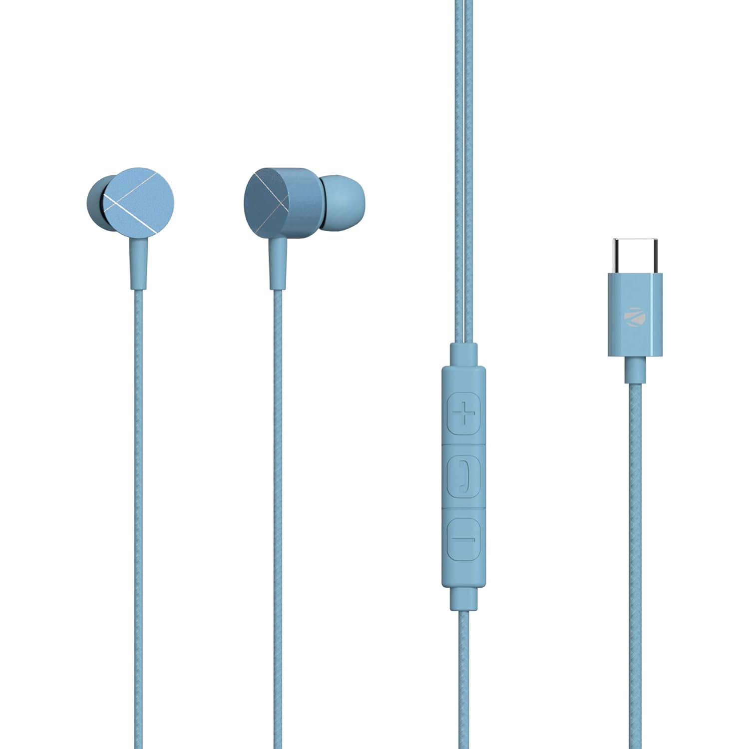 ZEBRONICS Zeb Buds C2 in Ear Type C Wired Earphones with Mic, Braided 1.2 Metre Cable, Metallic Design, 10mm Drivers, in Line Mic & Volume Controller (Blue)