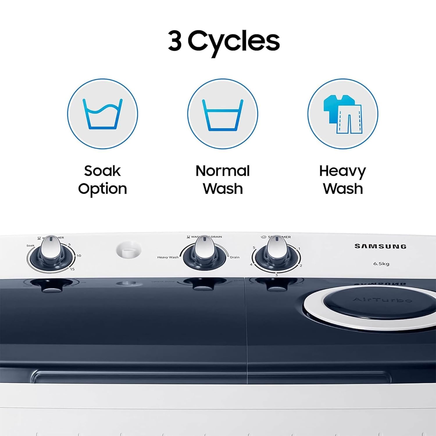 Samsung 6.5 kg, 5 star, Semi-Automatic Top Load Washing Machine (WT65R2200LL/TL, Air Turbo Drying, LIGHT GRAY, 5 Year Warranty on Wash Motor)