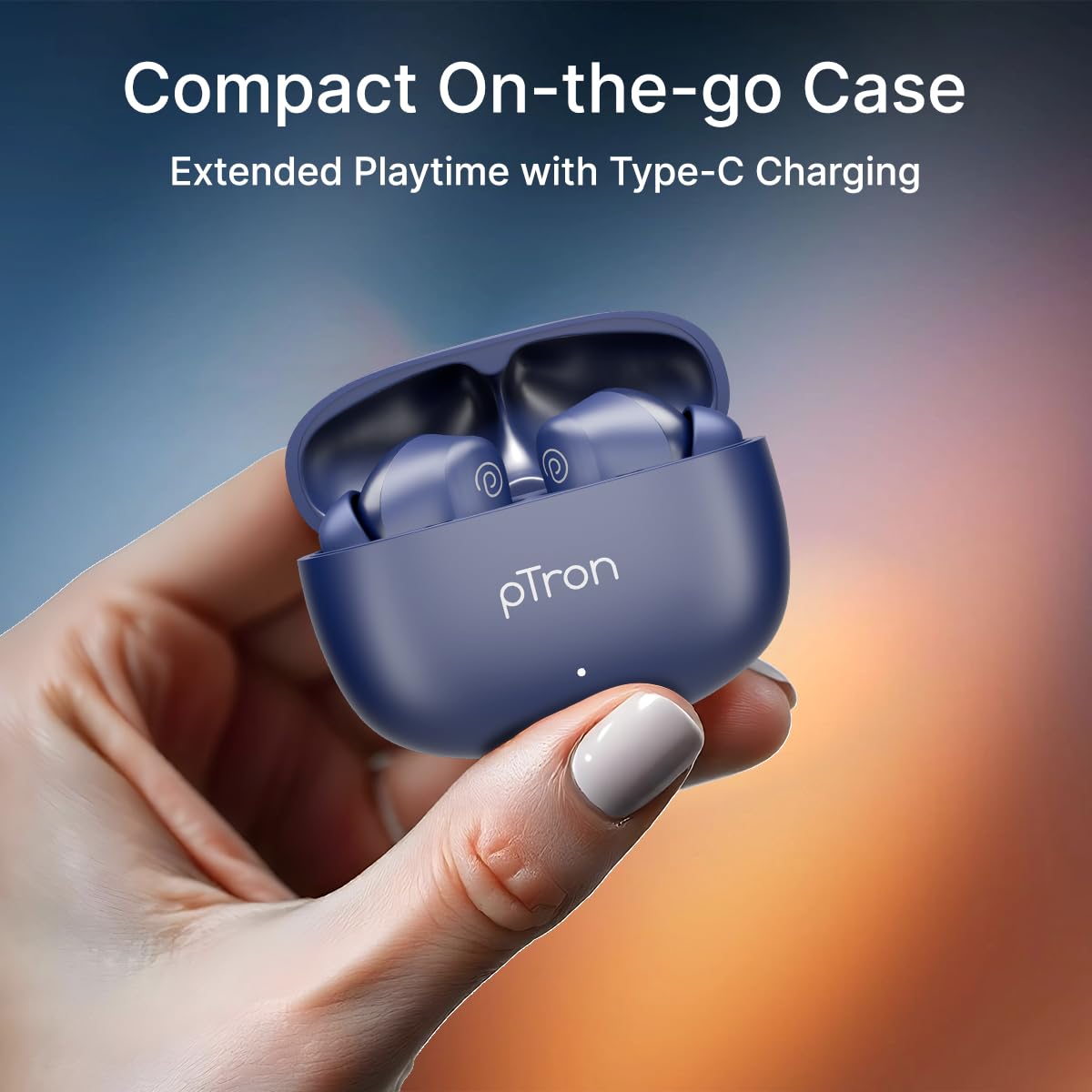 pTron Bassbuds Spark in-Ear TWS Earbuds with Stereo Sound, 40Hrs Playtime, Stereo Calls, Bluetooth V5.3 Headphones with Quick Pairing, Touch Control, Voice Assistant, Type C Charging & IPX5 (Blue)