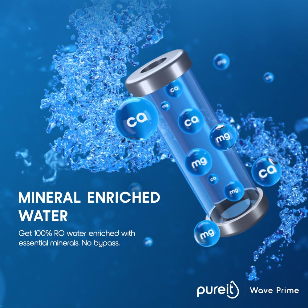 Pureit Wave Prime Mineral RO+MF | 6 stage Purification | 7 Litres Capacity | Up to 45% Water Saving | Suitable for Borewell, Tanker & Muncipal Water | Wall Mountable | Black