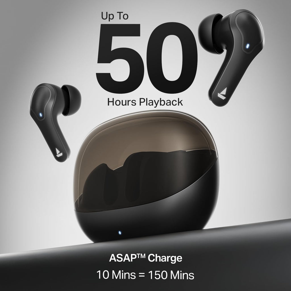 boAt Airdopes Plus 311 (2025 Launch), Glass Design, Dual Mics ENx, Fast Charge, 50 Hrs Battery, Low Latency, IPX4, Bluetooth Earbuds, TWS Ear Buds Wireless Earphones with mic (Charcoal Black)
