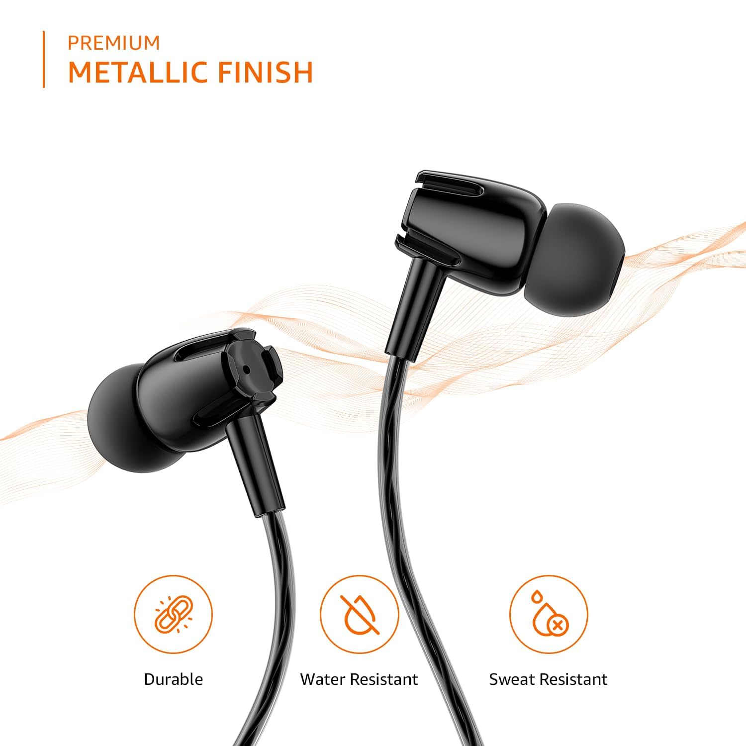 amazon basics in-Ear Wired Earphones with in-Line Mic, 10 mm Dual Drivers, Powerful Bass, Noise Isolation, 3.5 mm Audio Jack (Black, WE03)