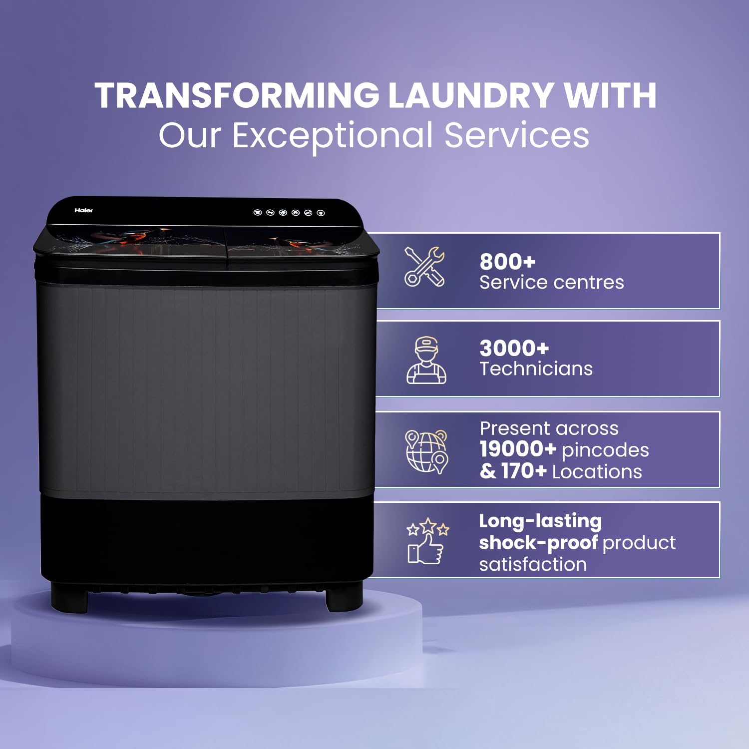 Haier 9 kg 5 Star Toughened Glass & Vortex pulsator Semi Automatic Top Load (HTW90-178FL,Black)