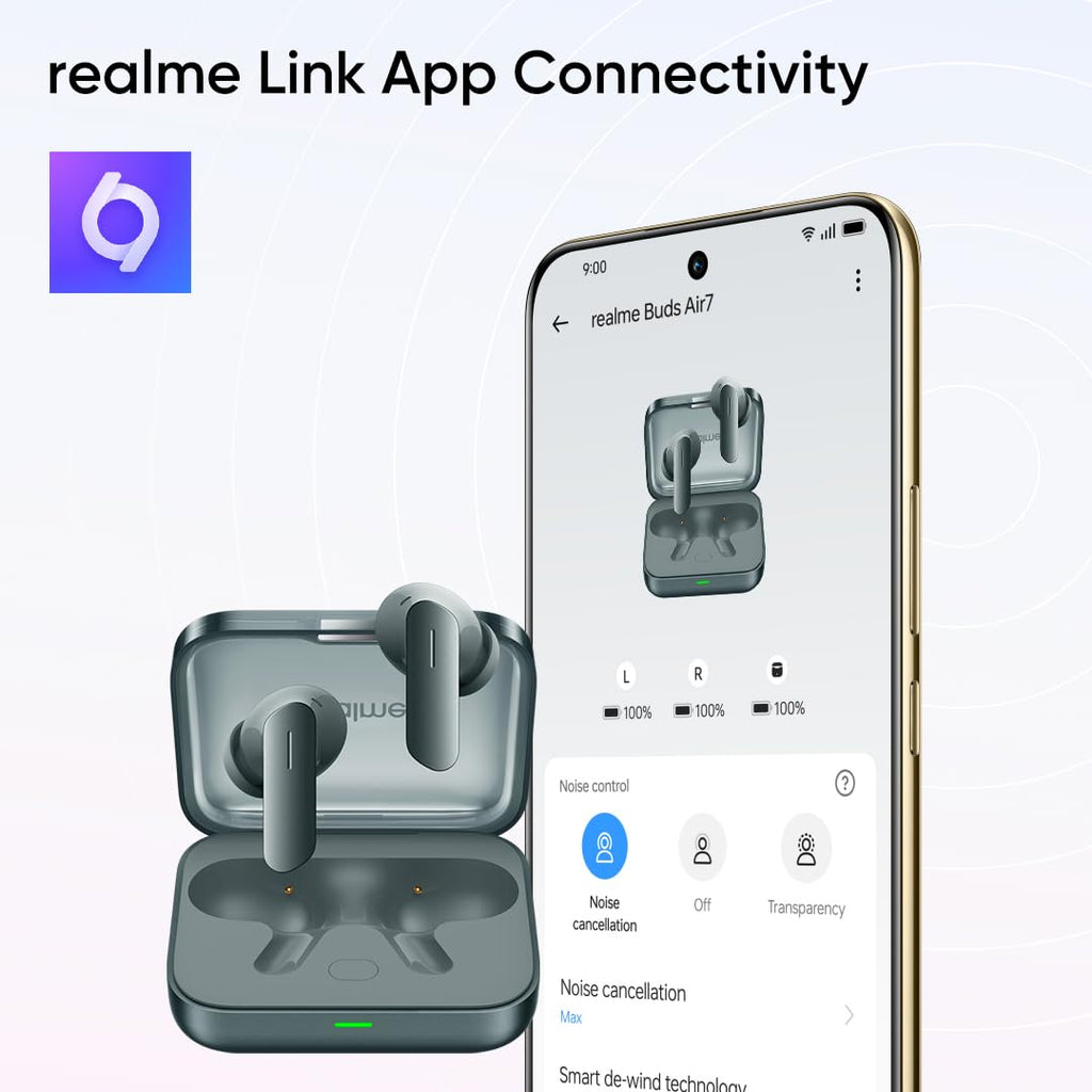 realme Buds Air 7,12.4mm Dynamic Bass Drivers,52Hrs Playtime,52dB Hybrid ANC,6 Mic ENC,45ms Low Latency,360° Spatial Audio,Hi-Res LHDC,IP55 Dust & Water Resistant,True Wireless TWS BT v5.4(Moss Green)