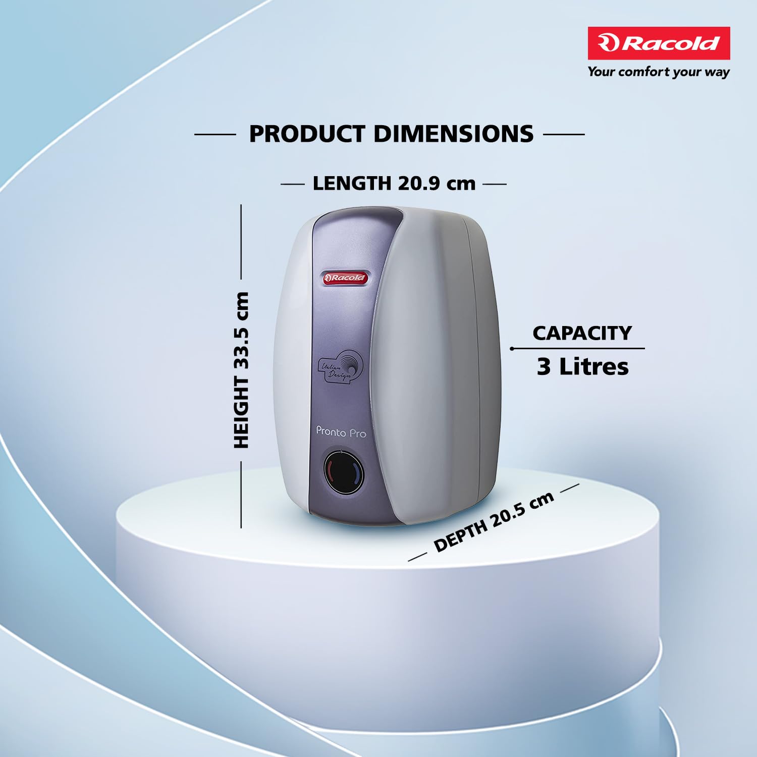 Racold Pronto Pro 3L 3KW Vertical Instant Water Heater (Geyser) | Faster Heating | Suitable for High Rise Buildings | Italian Design|3 Levels of Safety|Convenient for Kitchen & Bathroom Applications