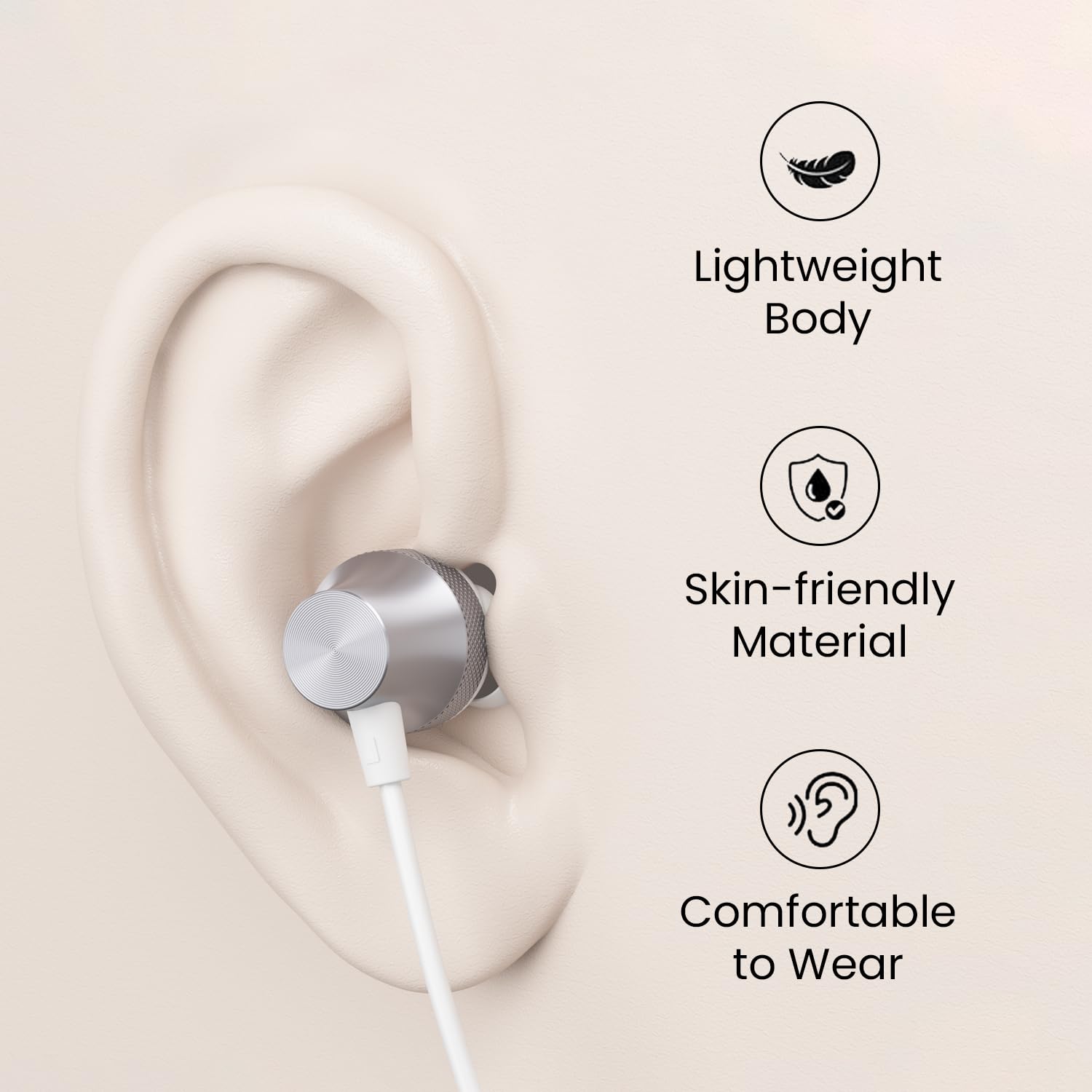 Portronics Conch Beat C in Ear Wired Earphones with Mic, Type C Audio Jack, 10mm Driver, 1.2m TPE Anti Tangle Wire, in line Mic Controls, Powerful Audio, Metal Alloy Body, Wide Compatibility(Silver)