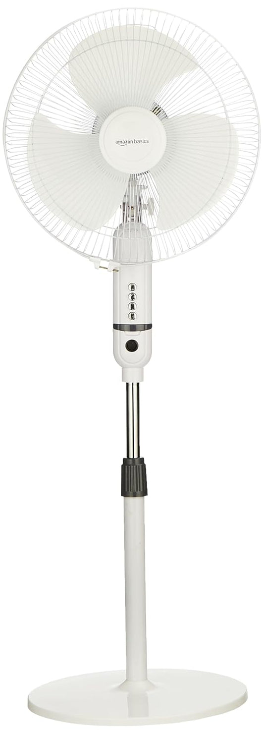 amazon basics High-Speed Oscillating Pedestal Fan I 3 Adjustable Fan Speeds | Rust Resistant Body, Adjustable Length | RPM 2200 | 400mm Sweep Length (White)
