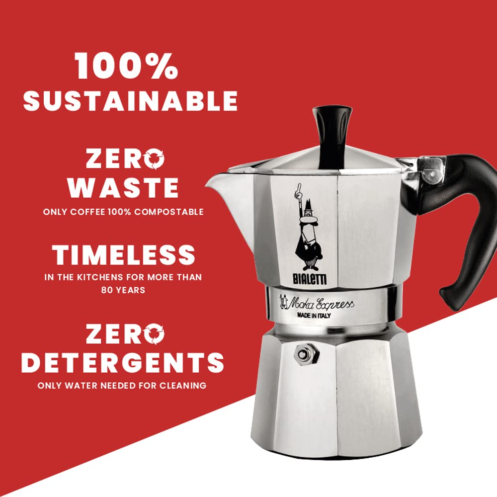 Bialetti Moka Express 3 Cup Espresso Maker: Italian Made; Moka Pot/Percolator/Coffee Maker/Mocha Pot for an Authentic Italian Coffee-06799