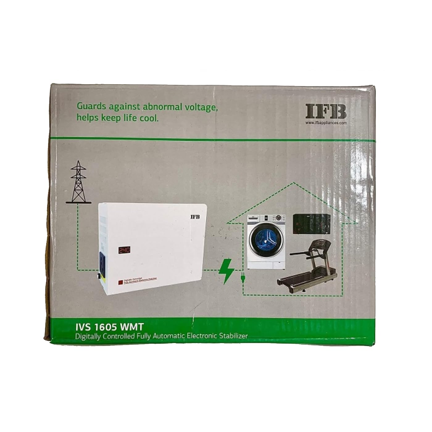 IFB IVS 1605 WMT 150-290V 15AMPS Voltage Stabilizer for Wasshing Machine & Air Conditioner Stabilizer, White Metallic Silver