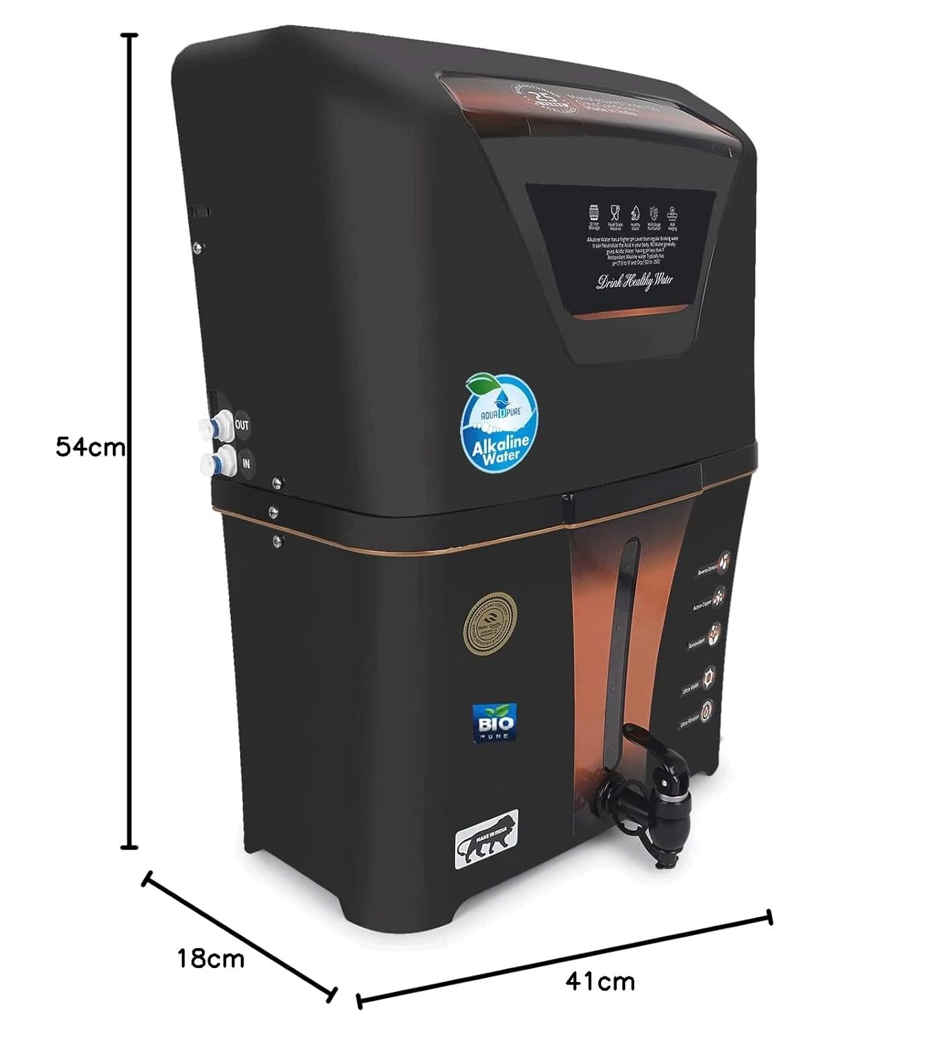 AQUA D PURE Copper + Alkaline RO Water Purifier 12L RO+UV+UF Copper+Bio-Alkaline +TDS Control+UV Purified Water with Goodness of RO Water Purifier, Black