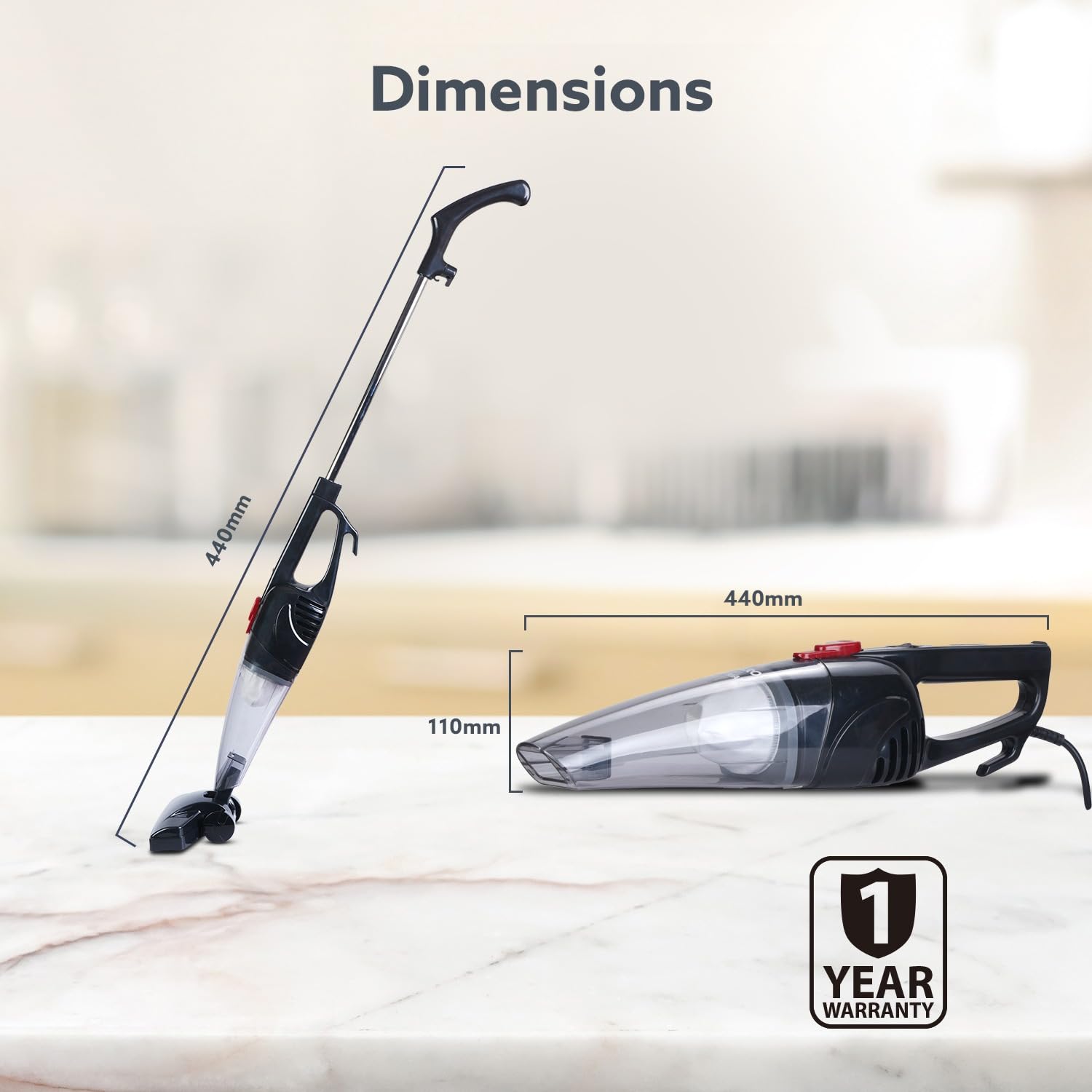 AGARO Regal Plus Upright Vacuum Cleaner, 2-in-1, Handheld & Stick, Dry Vacuuming, for Home Use, 800 Watts, 6.5 kPa Suction Power, Bagless, Black