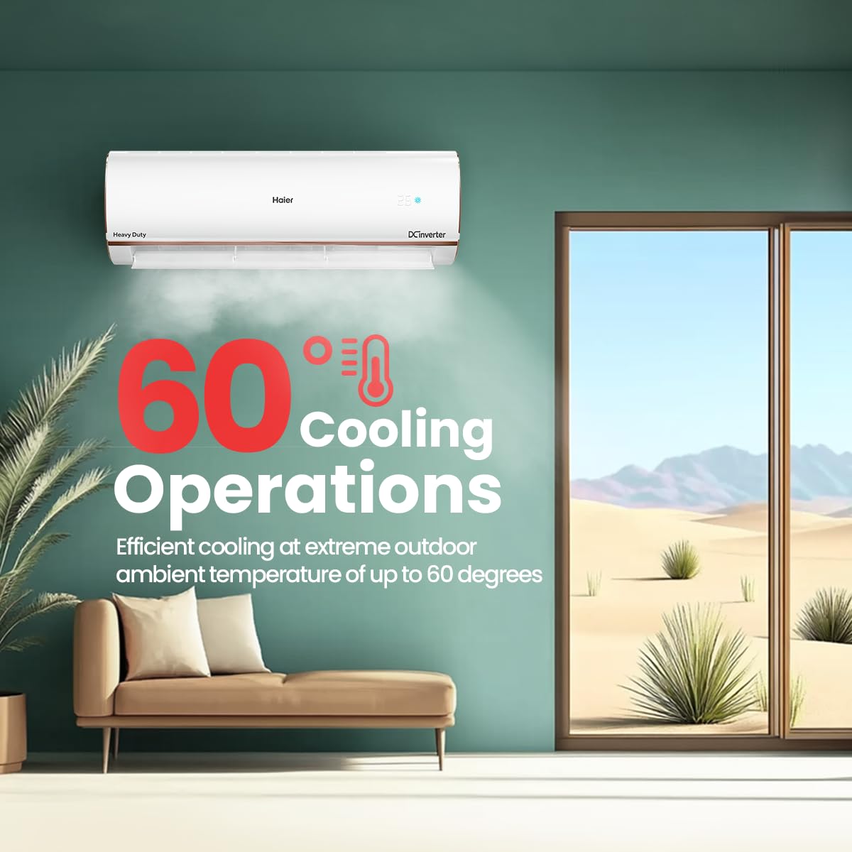 Haier 1.6 Ton 5 Star HEXA Inverter Smart Split AC (5460W, Copper, Heavy Duty, Wi-Fi, 4 Way Swing, Frost Self Clean, HD Filter, Cools at 60°C, 20 Mtrs Air Throw- HSU19K-PYFR5BN-INV- White)