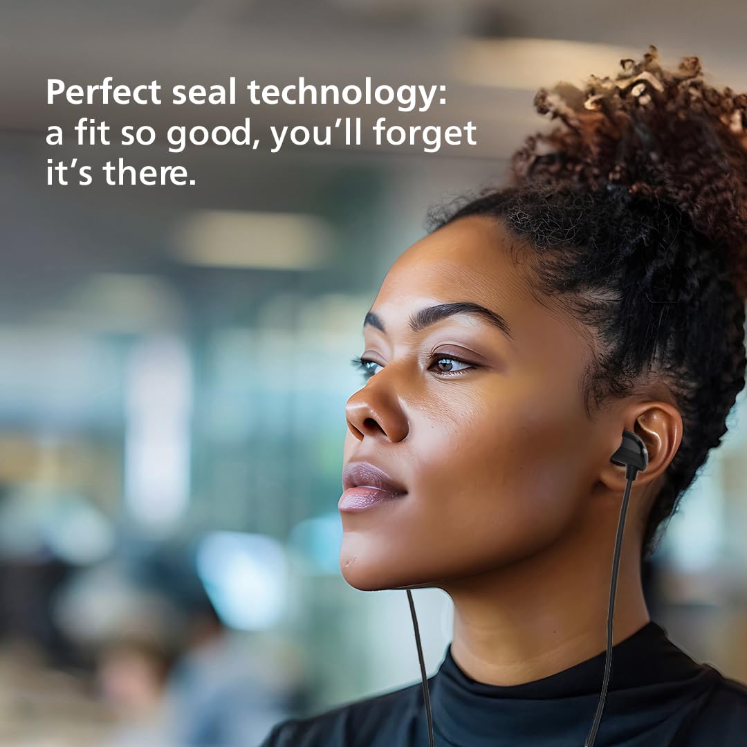 PHILIPS Audio TAE1159BK/00 in-Ear Wired Earphones with C-Type Jack, 10mm Drivers, Inline Mic, Powerful Bass and Clear Sound, Tangle Free 1.2m Cable and 3 x Inter Changeable Ear Tips (Black)