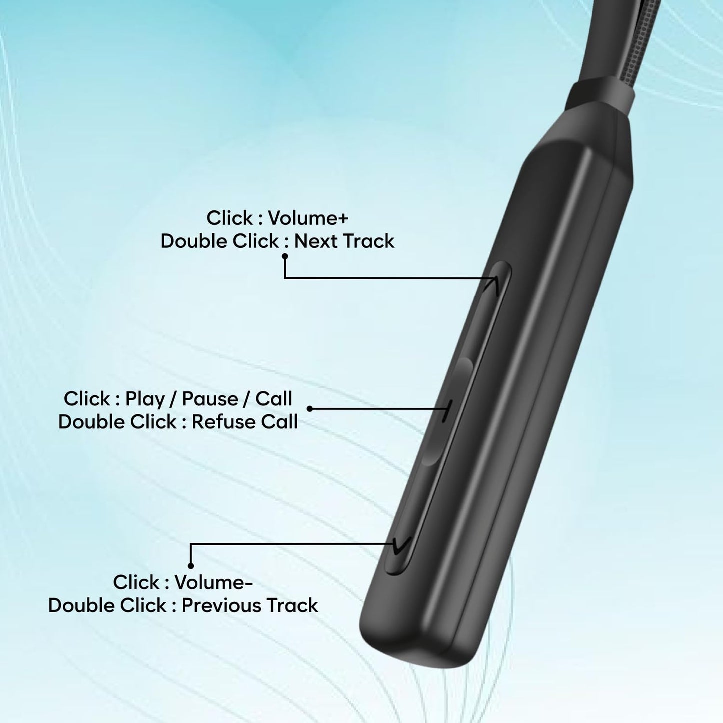 TP TROOPS Wireless in-Ear Neckband Bluetooth In Ear Earphones with 10mm Drivers, Rich Music Experience, 50 Hours Playtime, Type C Fast Charging, Neckband Earphones with Voice Assistant (Black)