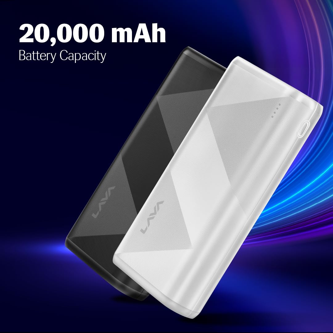 Newly Launched Lava POWERMAX [20000mAh] 22.5W Premium Fast Charging Power Bank with Triple Charging Ports, Superior Graphic Design, Strong Polycarbonate Body & BIS Certified, Made in India (Black)