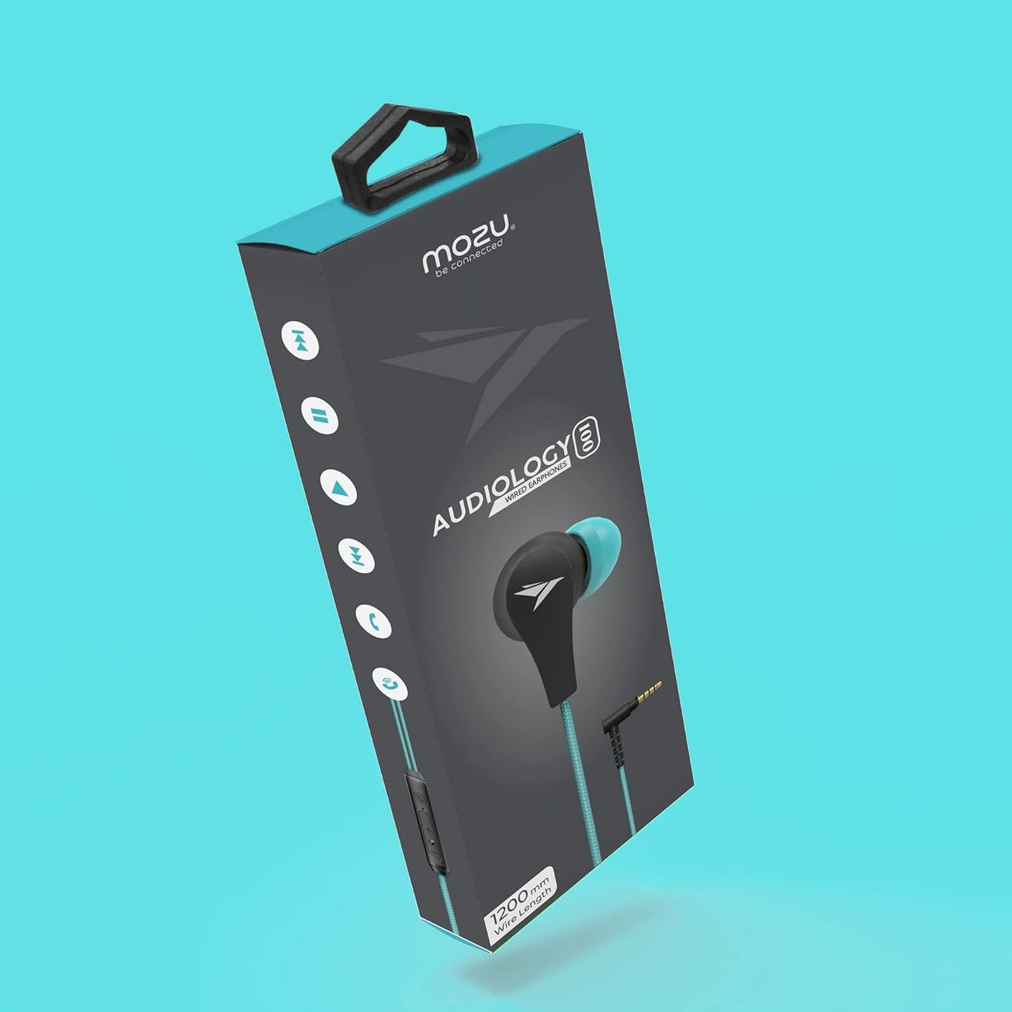 MOZU Audiology 100 Wired Earphones, Ergonomic Fit, Tangled Free Rugged Wire, Gold Plated 3.5mm L-Shape Connector, Volume Controller & Built in Mic in Ear (Artic Blue, Dual Color) Pack of 1