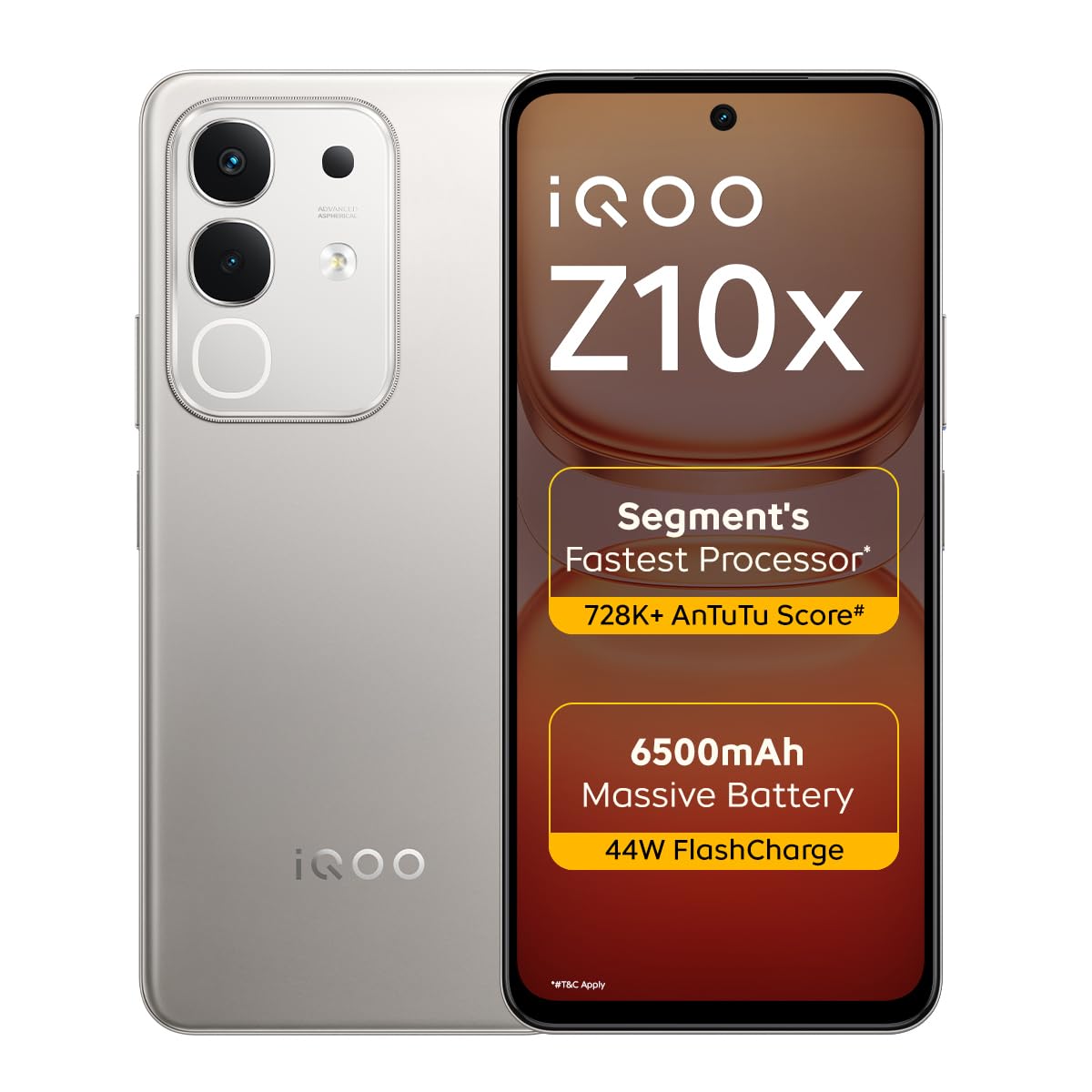 iQOO Z10x 5G (Titanium, 8GB RAM, 256GB Storage) | 6500 mAh Large Capacity Battery | Dimensity 7300 Processor | Military-Grade Durability