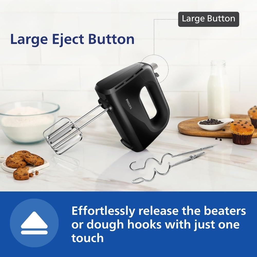 Philips HR3705/10 300 Watt Lightweight Hand Mixer, Blender with 5 speed control settings, stainless steel accessories and 2 years warranty(black color)