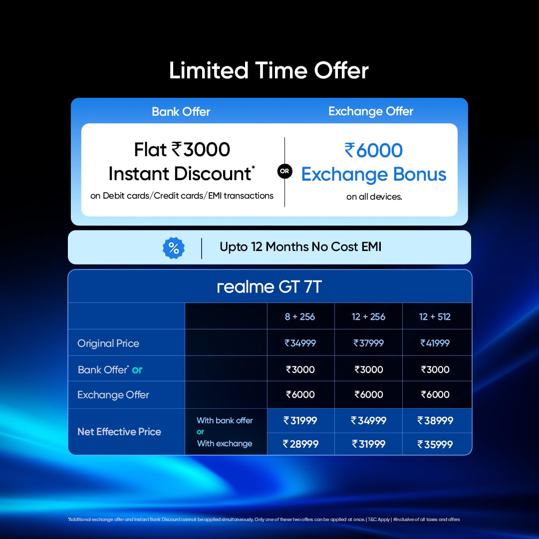 realme GT 7T (Racing Yellow,8GB+256GB) | MediaTek D8400 MAX | Strongest Battery Combo 7000mAh + 120W | AI 4K 60FPS Travel Camera | 360° Cooling IceSense Design with Graphene | 6000 nits Display