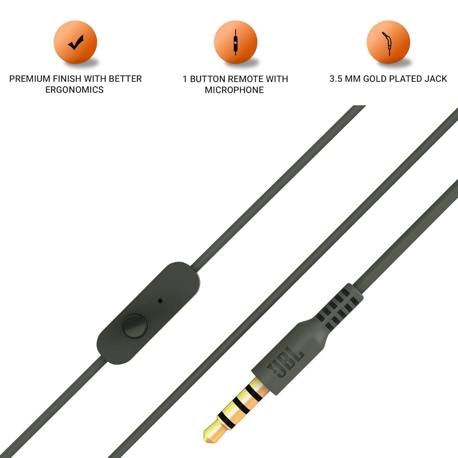 JBL C200SI, Premium in Ear Wired Earphones with Mic, Signature Sound, One Button Multi-Function Remote, Premium Metallic Finish, Angled Earbuds for Comfort fit (Gun Metal)