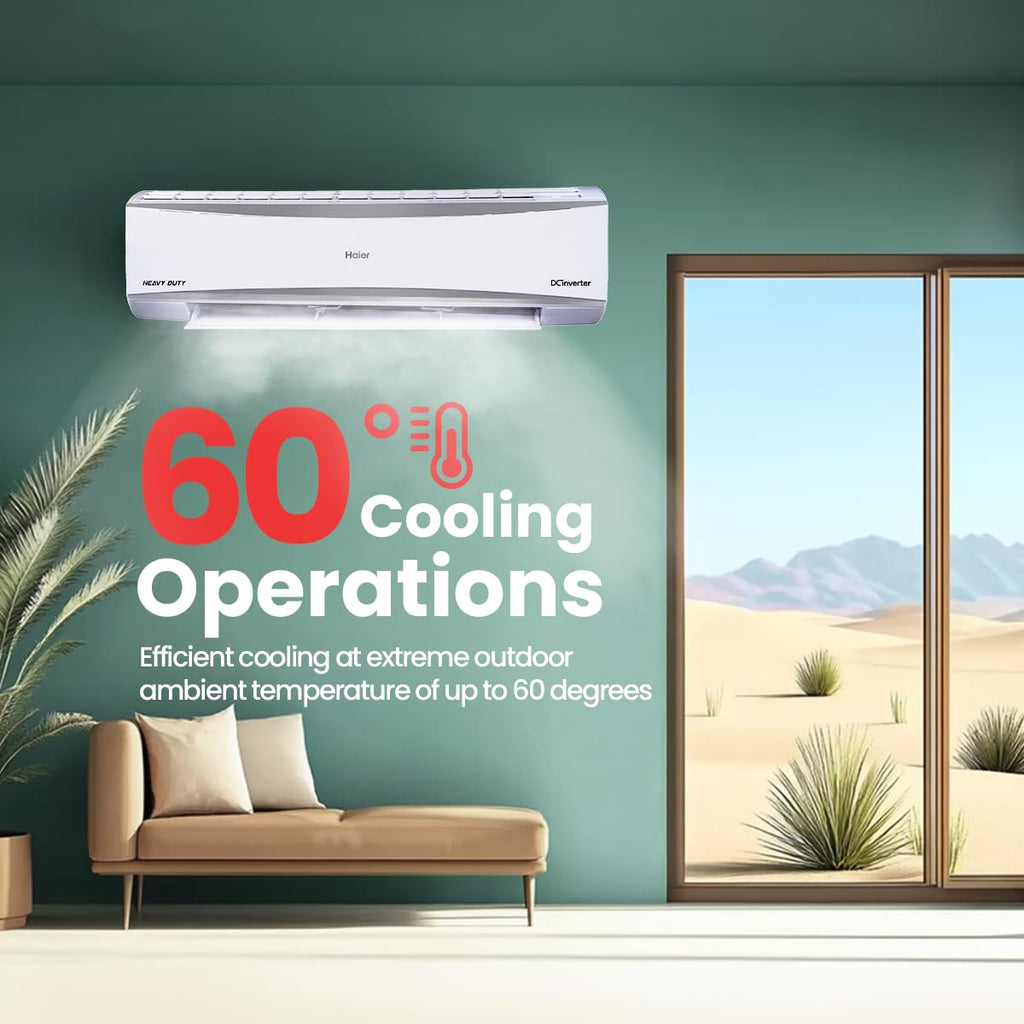 Haier 2 Ton 5 Star HEXA Inverter Split AC (6300 Watts, Copper, 7 in 1 Convertible, Heavy Duty, HD Filter, Cools at 60°C, Frost Self Clean, 20mtrs Air Throw - HSU24HD-ANW5BN-INV)