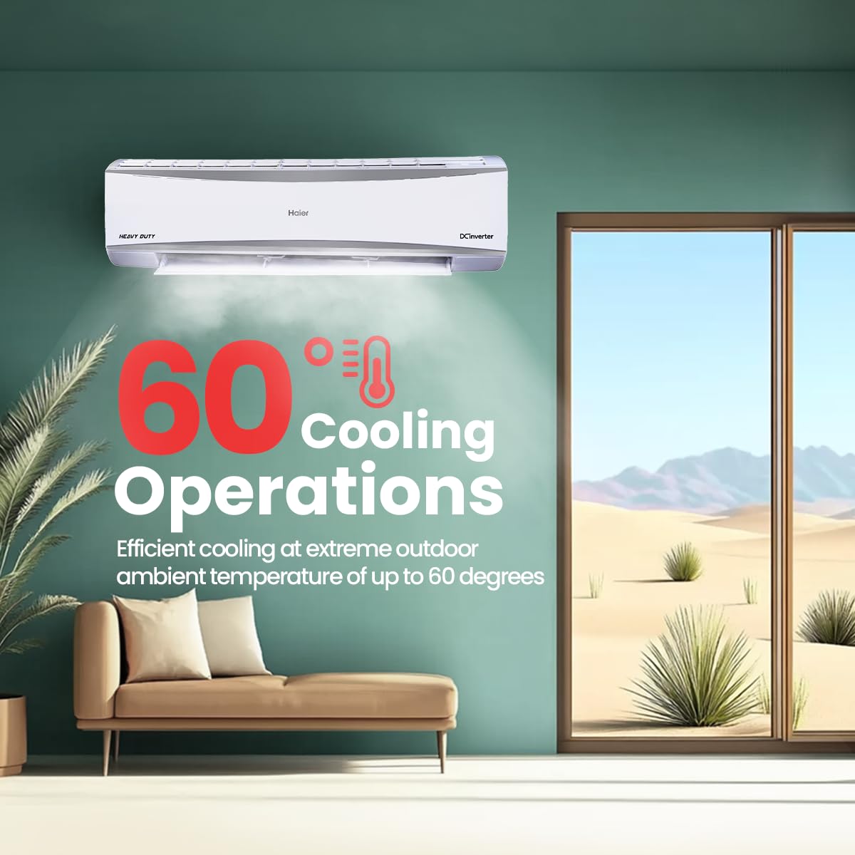 Haier 2 Ton 5 Star HEXA Inverter Split AC (6300 Watts, Copper, 7 in 1 Convertible, Heavy Duty, HD Filter, Cools at 60°C, Frost Self Clean, 20mtrs Air Throw - HSU24HD-ANW5BN-INV)