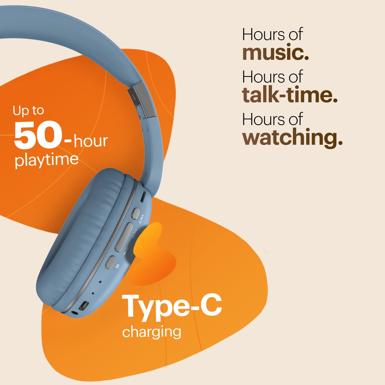 Noise Two Wireless On Ear Headphones with 50 Hours Playtime, Low Latency(up to 40ms), 4 Play Modes, Dual Pairing, BT v5.3 (Serene Blue)