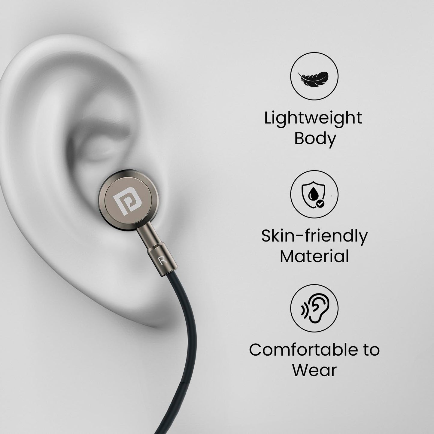 Portronics Conch Tune C in Ear Type C Wired Earphones with Mic,10mm Driver, 1.2m Nylon Braided Anti Tangle Wire, in line Controls, Metal Alloy Body, Wide Compatibility(Grey)