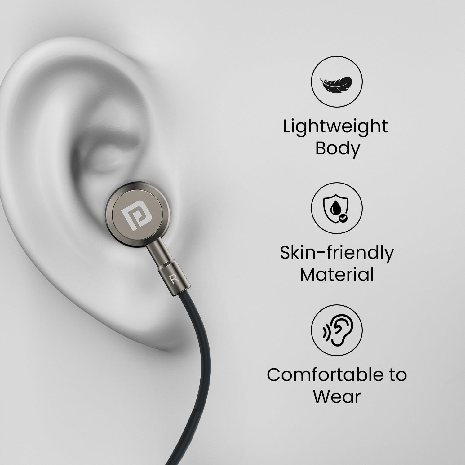 Portronics Conch Tune C in Ear Type C Wired Earphones with Mic,10mm Driver, 1.2m Nylon Braided Anti Tangle Wire, in line Controls, Metal Alloy Body, Wide Compatibility(Grey)