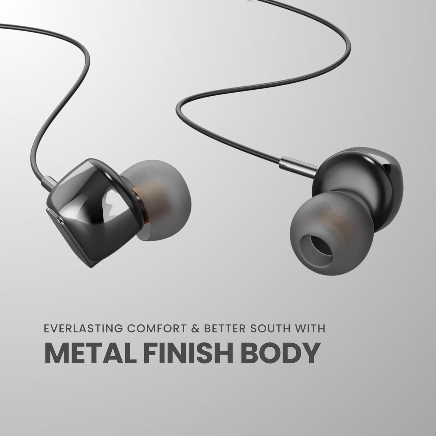 OOGE Beat 5 Wired in Ear Headphones with Mic & Magnetic Eartips, High Bass (PureTone), Type-C Jack, Inline Control, Premium Metallic Finish, Angled Buds for Comfort fit (Platinum)