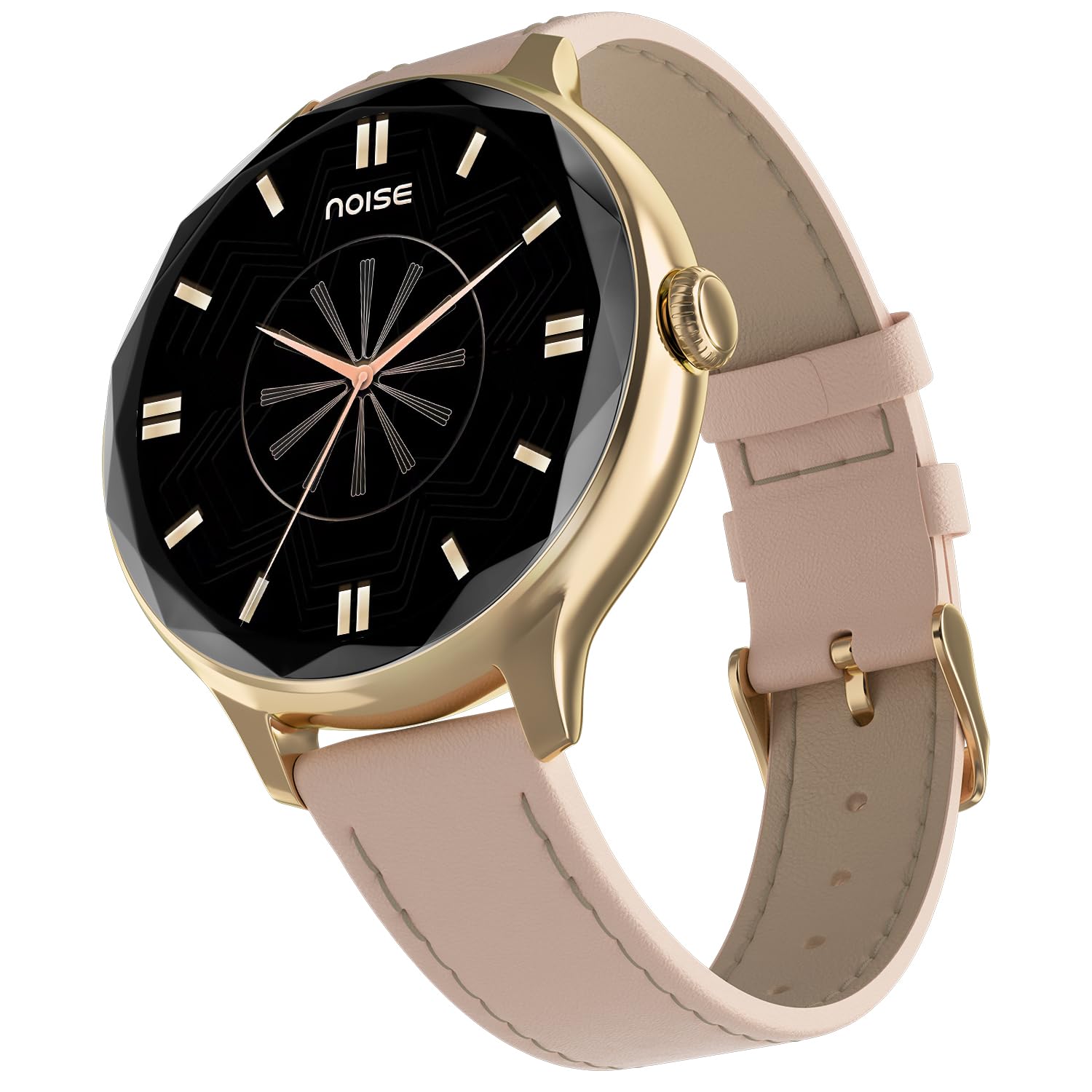 Noise Diva Smartwatch with Diamond Cut dial, Glossy Metallic Finish, AMOLED Display, Mesh Metal and Leather Strap Options, 100+ Watch Faces, Female Cycle Tracker Smart Watch for Women (Gold Link)