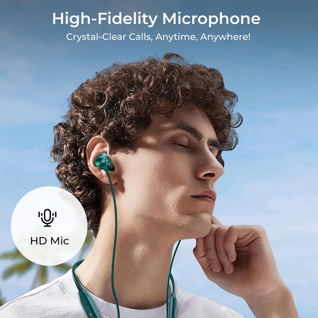 pTron Tangent Rush w/ 50Hrs Playtime, Pristine Sound, Dual-Device Pairing, Bluetooth 5.4 Wireless in-Ear Earphones with Mic, Voice Assistant, Type-C Fast Charging & IPX5 Water Resistant (Green)