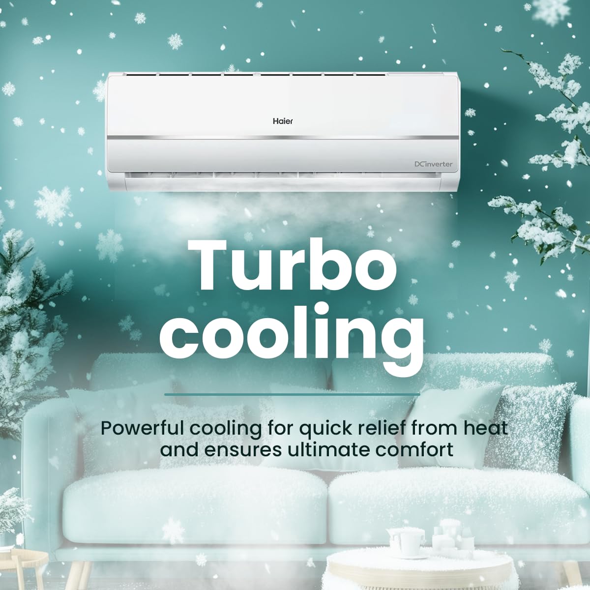 Haier 1 Ton 3 Star Twin Inverter Split AC (Copper, 7 in 1 Convertible, Frost Self Clean, HD Filter, Cools at 54°C, Long Air Throw - HSU11V-TMS3BN-INV,White)