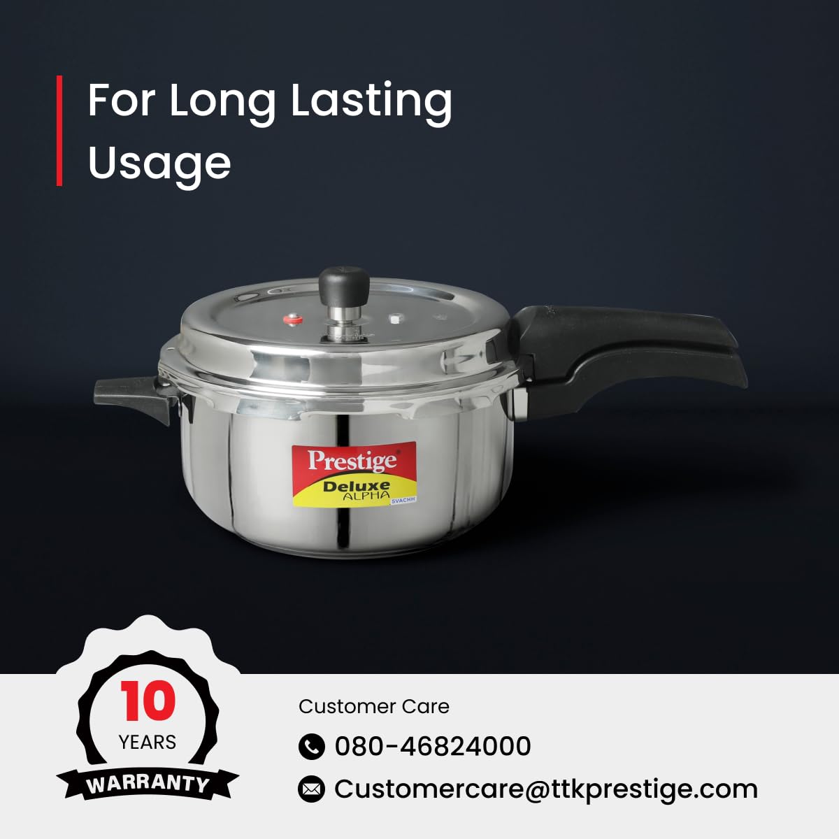 Prestige 3L Svachh Deluxe Alpha stainless steel Pressure Cooker|Outer lid|3-4 personsl|Deep lid for spillage control|Gas & induction compatible|Controlled GasketRelease System|Silver|10 years warranty