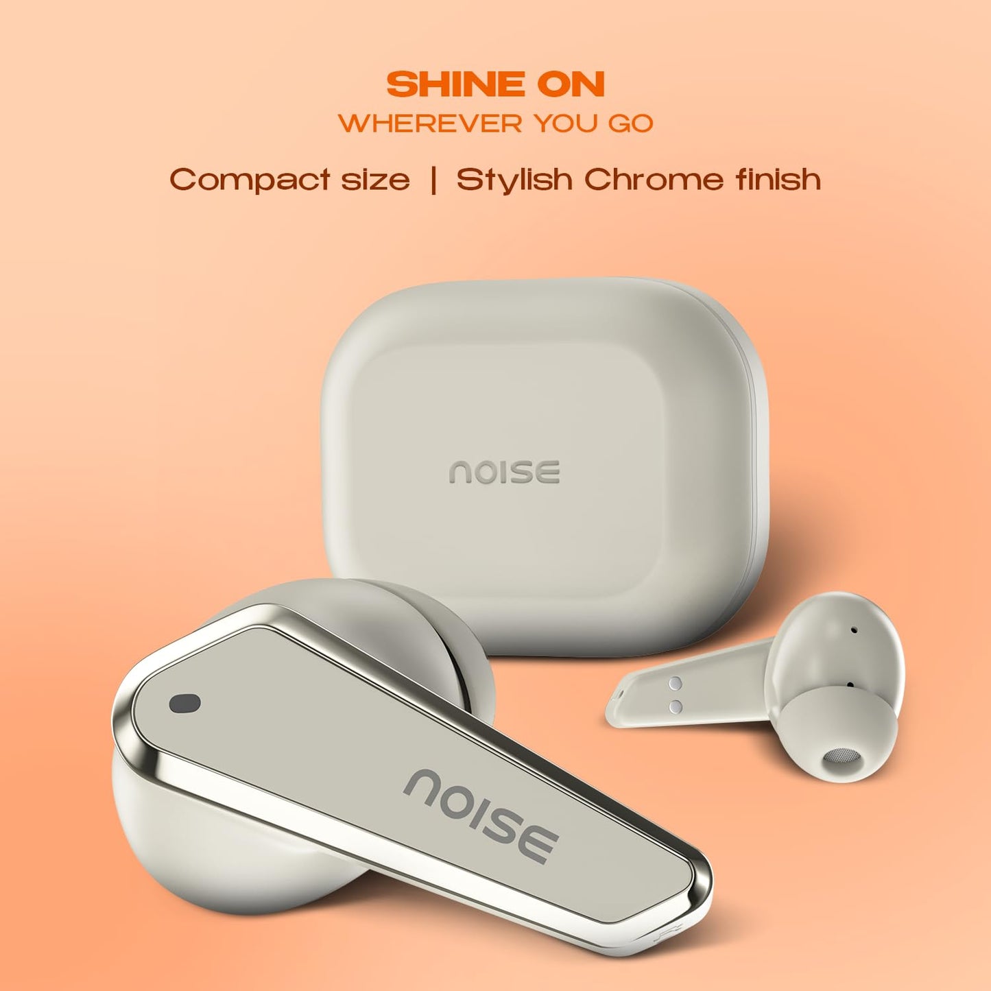 Noise Earbuds N1 Truly Wireless Earbuds with Chrome Finish, 40H of Playtime, Quad Mic with ENC, Ultra Low Latency Gaming (Up to 40 Ms), Instacharge(10 Min=120 Min), Bluetooth V5.3(Calm Beige)