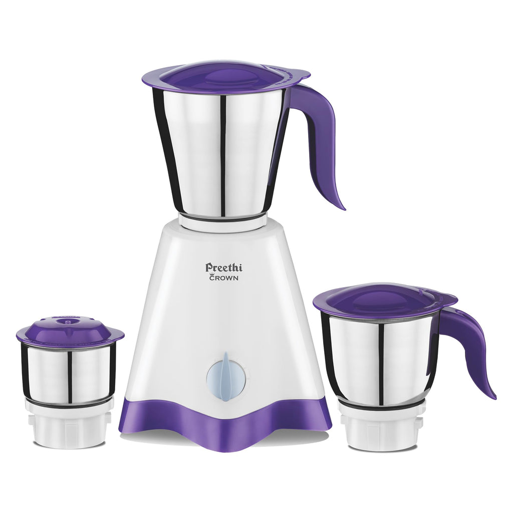 Preethi Tiara Mixer Grinder for Kitchen | 500 Watt Mixie | 3 Stainless Steel Jars (0.3L, 0.7L and 1.2L) | Grey & Black