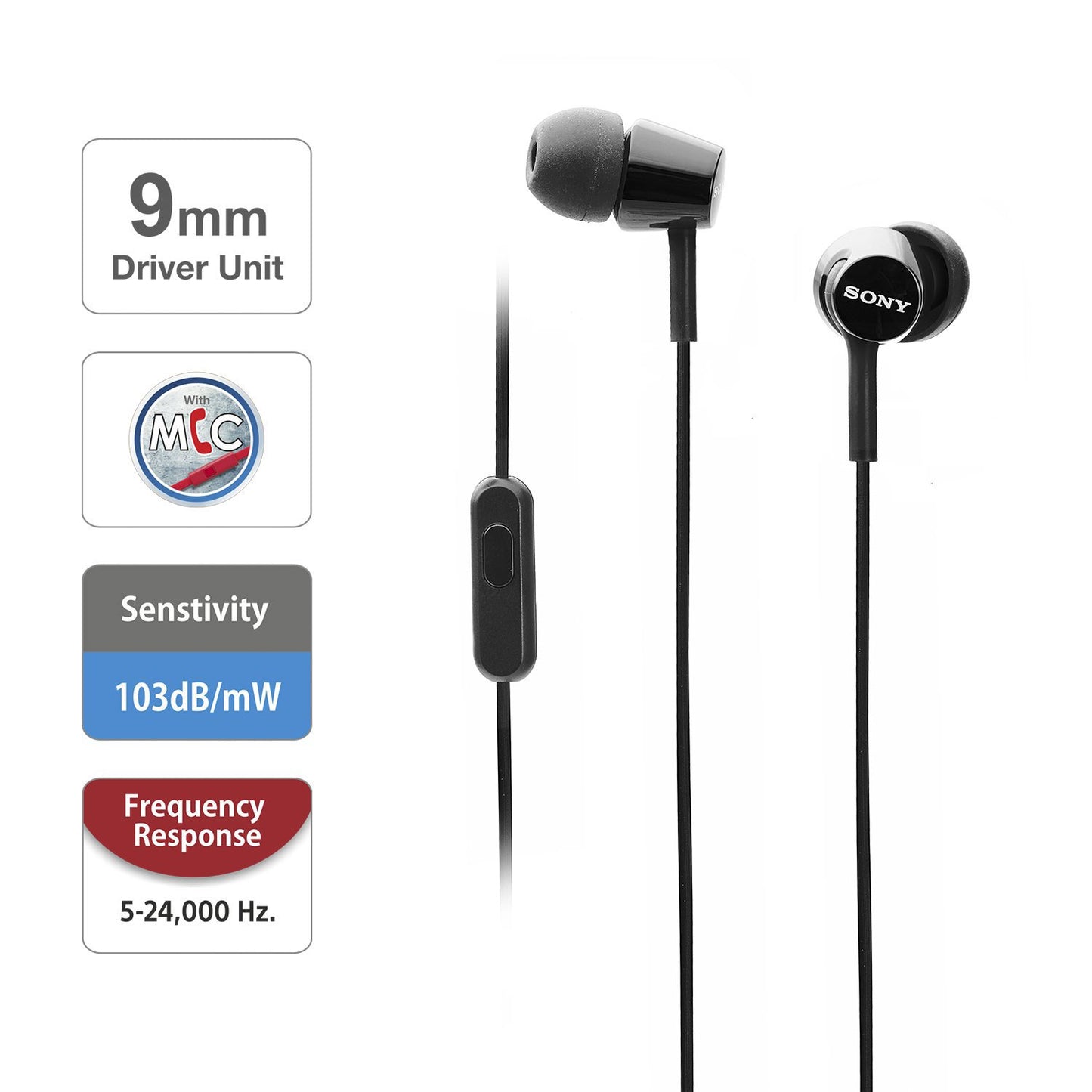 Sony MDR-EX155AP Wired in Ear Headphones with Tangle Free Cable, 3.5mm Jack, Headset with Mic for Phone Calls and 1 Year Warranty - (Black)