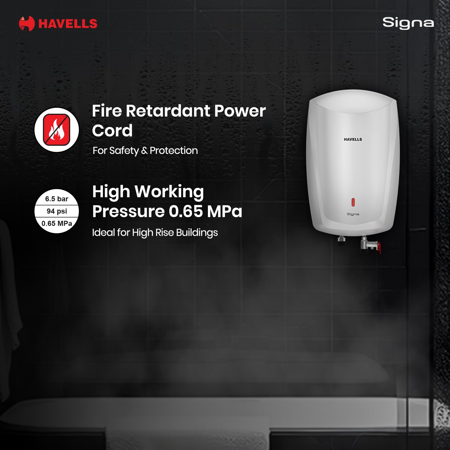 Havells Signa 5 Litre Instant Water Heater(Geyser)| Twin LED Indicator| Rust and Shock Proof Body| ISI Marked| Fire Retardant Power Cord| Warranty: 5 year on inner tank & 2 year comprehensive (White)