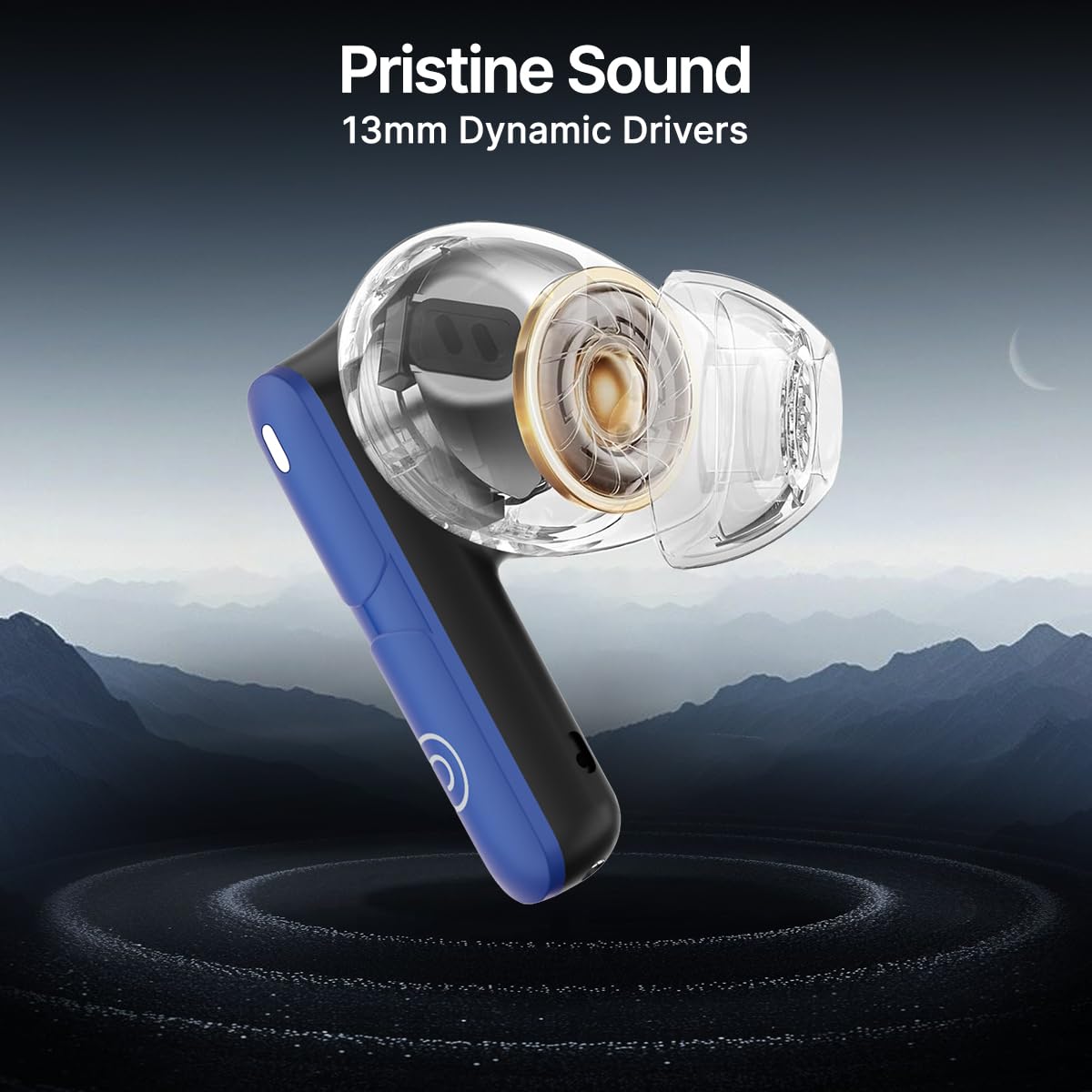 pTron Bassbuds Blaze in-Ear TWS Earbuds w/ 13mm Drivers, 50Hrs Playtime, AI-ENC Clear Calls, Bluetooth V5.4 Wireless Headphones, Touch Control, Voice Assistant, Type C Charging & IPX5 (Blue & Black)