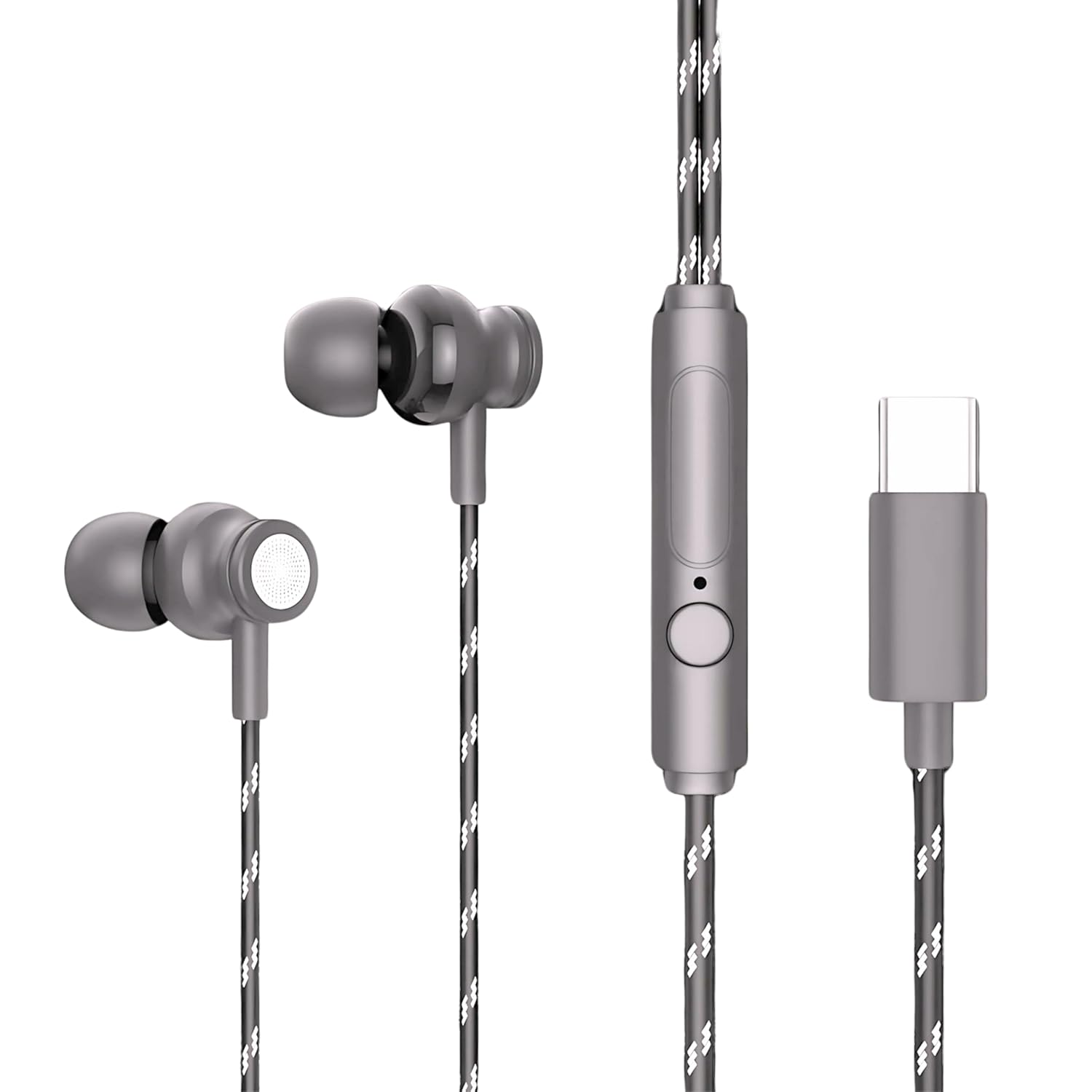 GEARZTOUCH Oasis inEar TypeC Earphone, in-Line Volume Controller & Powerful HD Mic, Clear Sound, Noise Isolation Compatible with Oneplus, Samsung, Oppo,Vivo,Redmi Having only TypeC Port- Grey